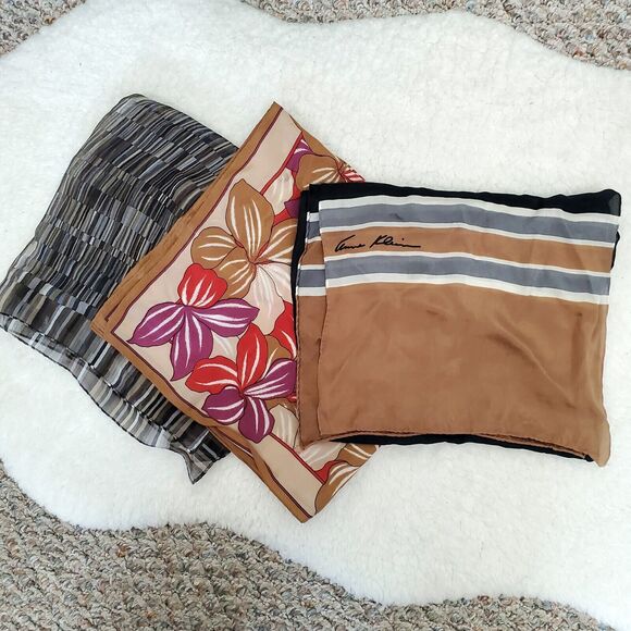 Lot Of 3 Silk Scarves Casual Professional Kenneth Cole Ann Klein Albert Nipon - Picture 1 of 11